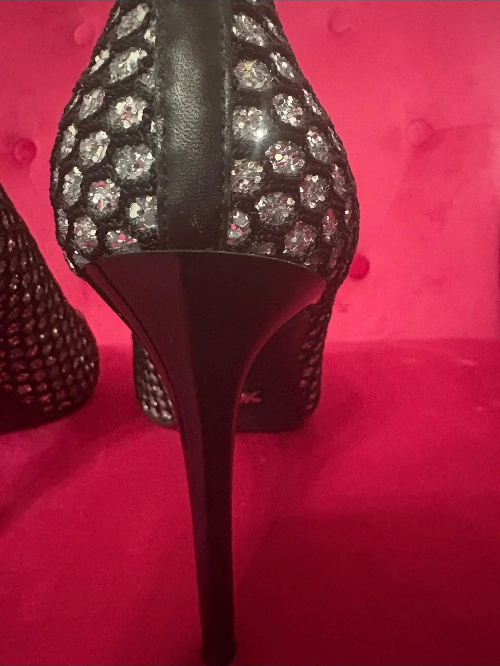 Michael Kors Silver Glitter Fishnet Pointed-Toe Stiletto Pumps